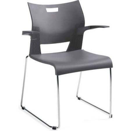 GEC Global„¢ Molded Stacking Chair with Arms and Sled Base - Plastic - Shadow- Duet Series 6620CH-SHW